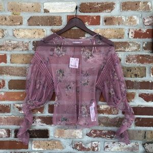 NWT Zara Purple Floral Mesh/Tulle Top